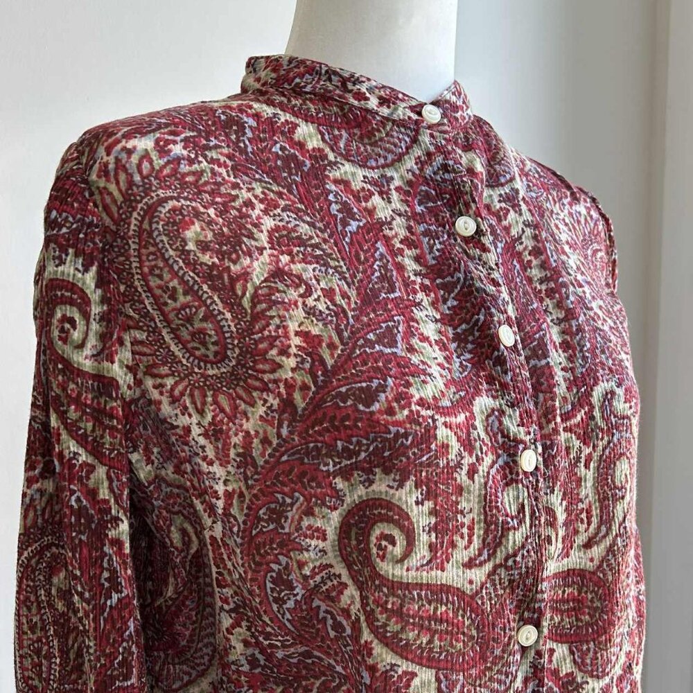 Ralph Lauren LRL Garnet & Sage Green Paisley Crinkle Pure Cotton Blouse – US M